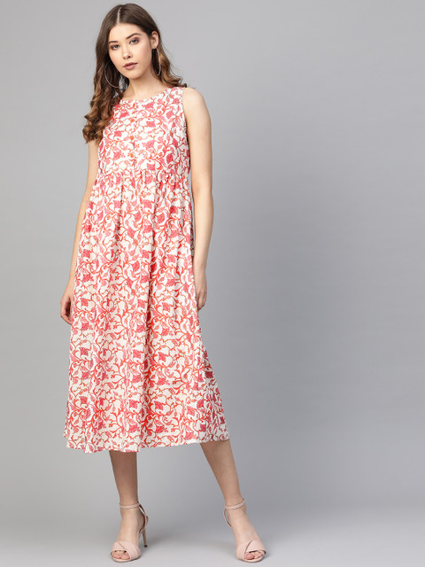 

SIAH Women Off-White & Pink Floral Print A-Line Dress