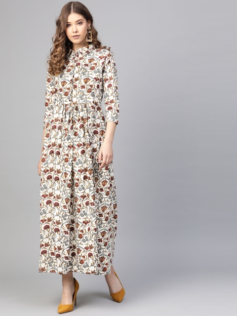 

SIAH Women Off-White & Maroon Floral Print Maxi Dress