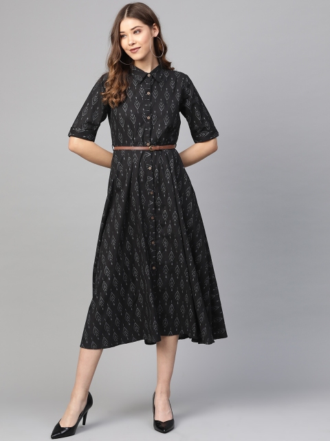 

SIAH Women Black & Grey Printed Shirt Dress