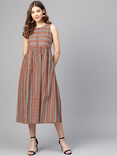 

SIAH Women Maroon & Beige Printed A-Line Dress