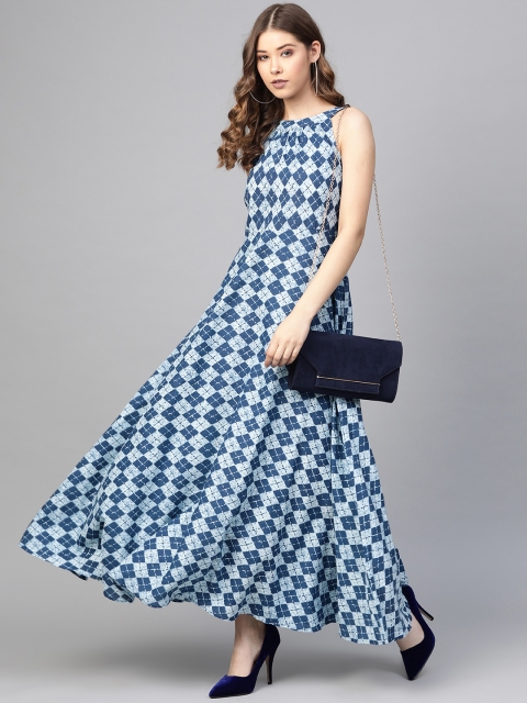 

SIAH Women Blue Printed Maxi Dress