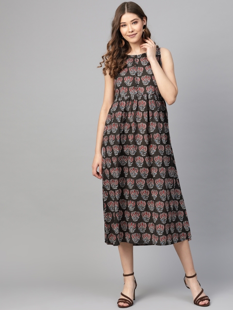 

SIAH Women Coffee Brown & Maroon Printed A-Line Dress