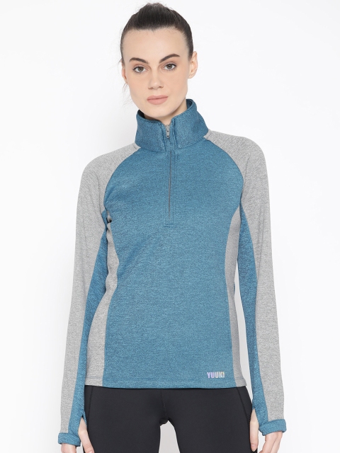 

Yuuki Women Teal Blue & Grey Melange Colourblocked Sweatshirt