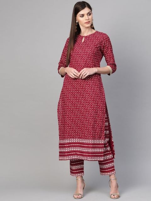 

Indo Era Women Maroon & White Khari Print Kurta with Palazzos