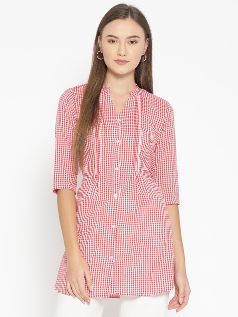 

One Femme Women White & Red Checked Tunic