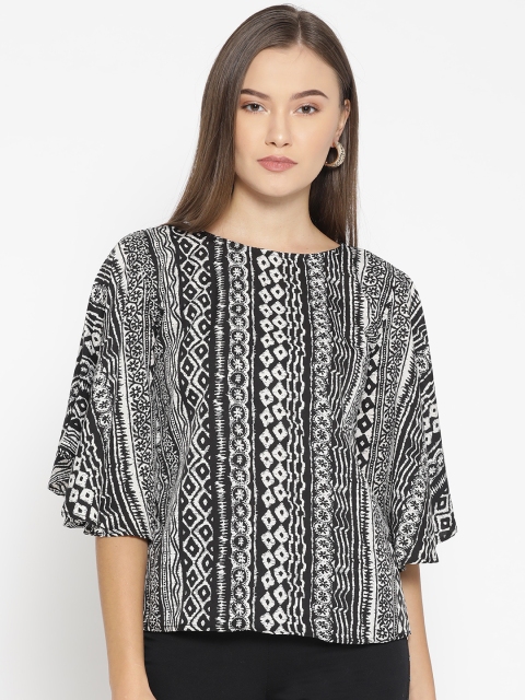 

One Femme Women Black & White Printed Top