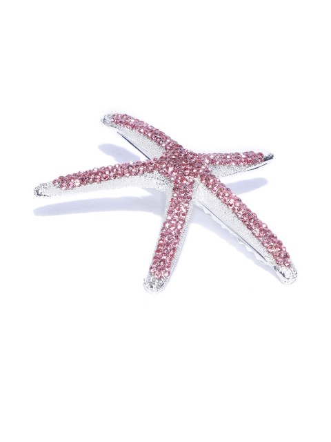 

Blueberry Pink & Silver-Toned Embellished Starfish-Shaped Alligator Hair Clip