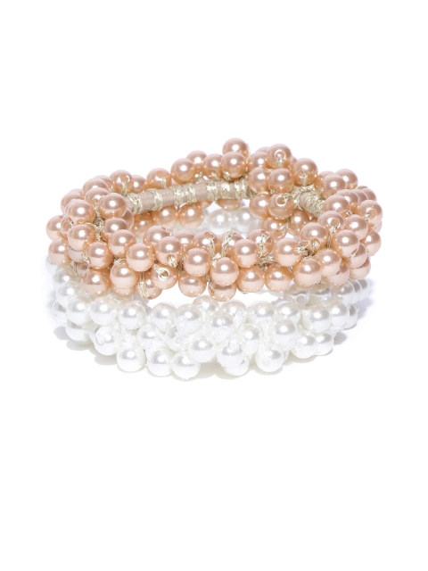 

Blueberry Set of 2 White & Rose Gold-Toned Beaded Ponytail Holders