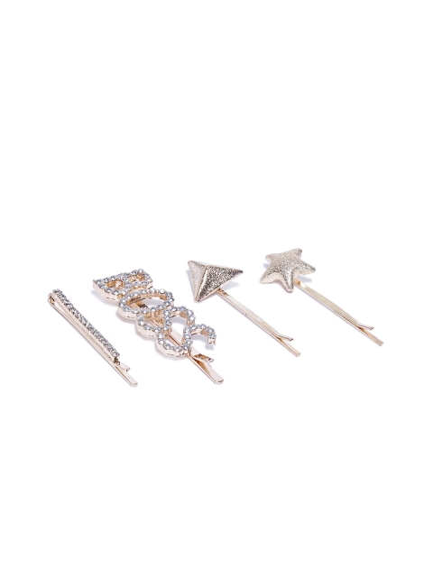 

Blueberry Set of 4 Rose Gold-Toned Stone Studded Bobby Pins