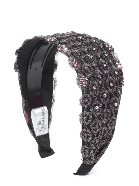 

Blueberry Women Black & Bronze-Toned Lace & Embellished Hairband