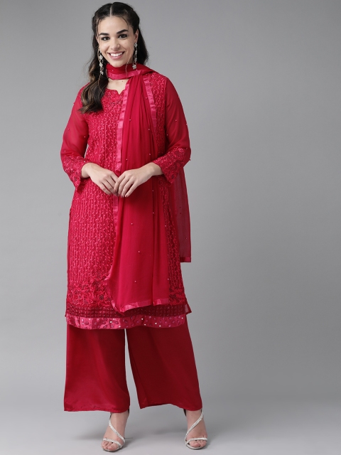 

Ishin Women Maroon & Pink Embroidered Kurta with Palazzos & Dupatta