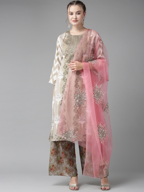 

Ishin Women Beige & Off-White Printed Kurta with Palazzos & Dupatta