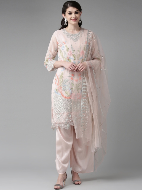 

Ishin Women Pink Embroidered Kurta with Palazzos & Dupatta