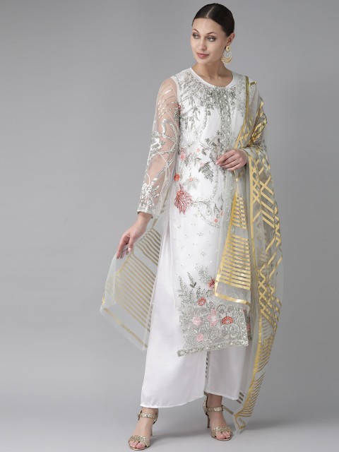 

Ishin Women White Sequinned Embroidered Kurta with Palazzos & Dupatta