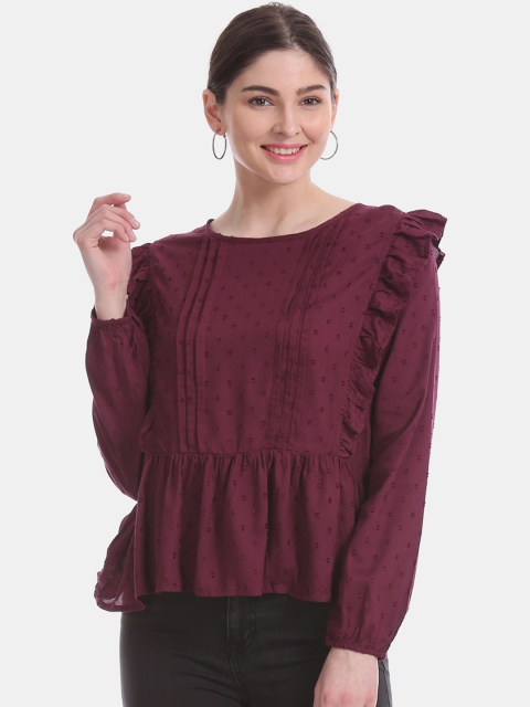 

Aeropostale Women Burgundy Self Design Top