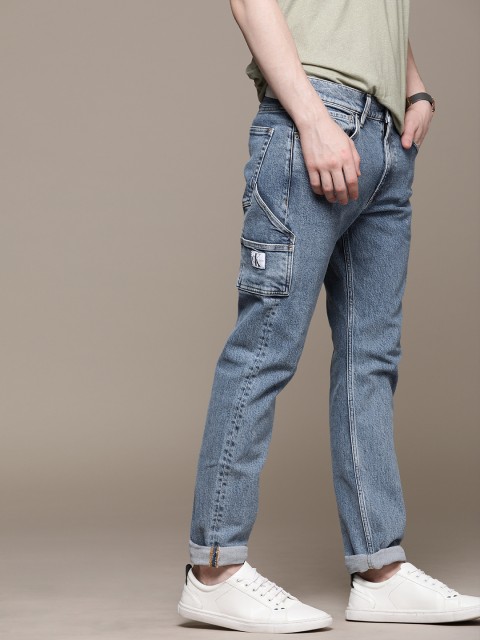 

Calvin Klein Sustainable Jeans Men Blue Slim Tapered Fit Mid-Rise Clean Look Stretchable Sustainable Jeans