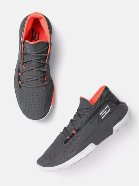 

UNDER ARMOUR Men Charcoal Grey SC 3ZER0 III Perforated Basketball Shoes