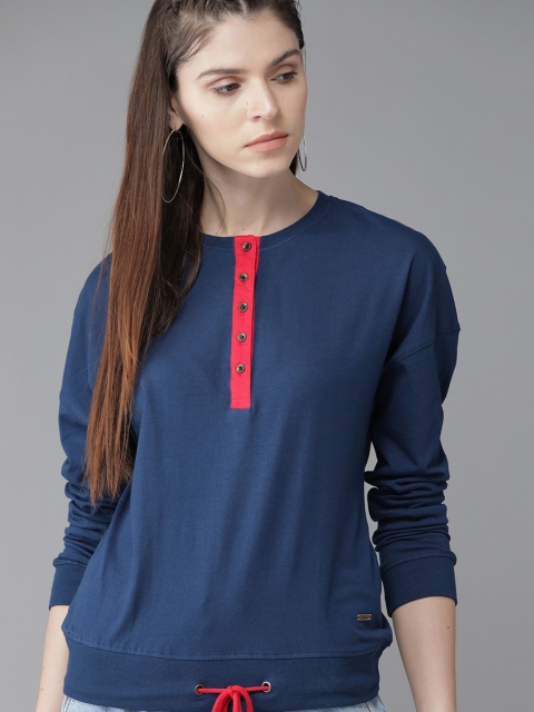 

Roadster Women Navy Blue Solid Round Neck T-shirt