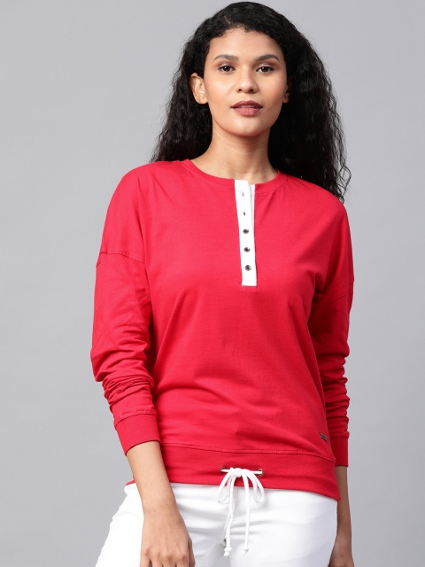 

Roadster Women Red Solid Round Neck T-shirt