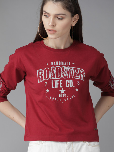 

Roadster Women Maroon & Grey Printed Round Neck Top