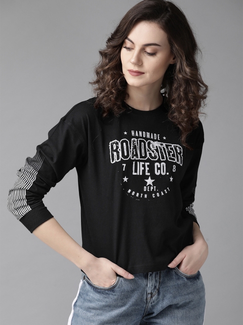 

Roadster Women Black & Off-White Printed Round Neck T-shirt