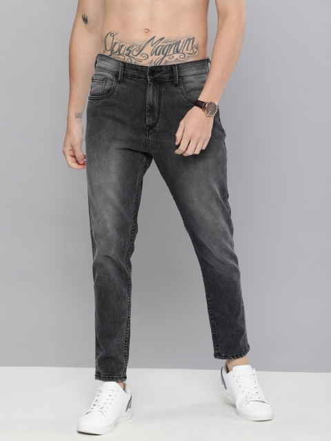 

HERE&NOW Men Black Slim Tapered Mid-Rise Clean Look Cropped Jeans