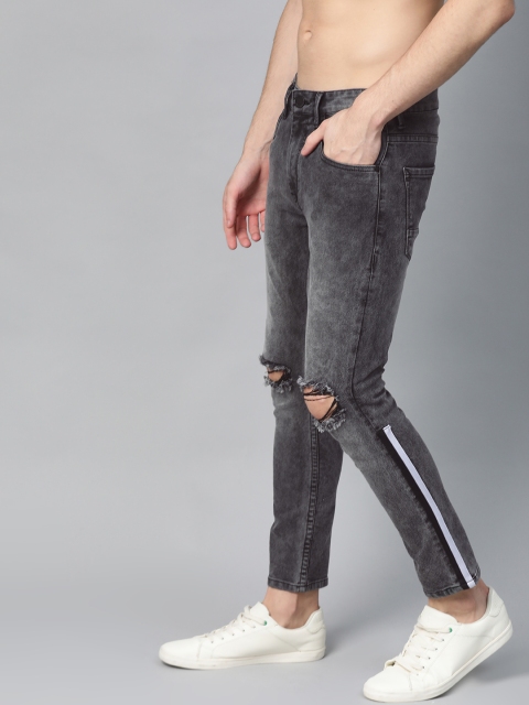 

HERE&NOW Men Charcoal Grey Skinny Fit Mid-Rise Slash Knee Stretchable Jeans