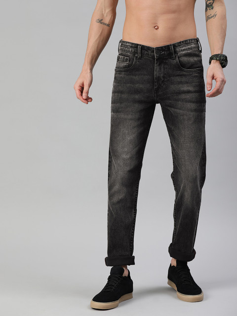 

HERE&NOW Men Black Slim Fit Mid-Rise Clean Look Stretchable Jeans