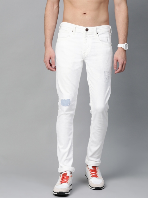 

HERE&NOW Men White Skinny Fit Mid-Rise Low Distress Stretchable Jeans