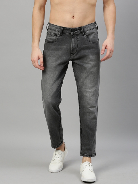 Men Grey Ankle Slim Tapered Fit Mid-Rise Clean Look Stretchable Jeans