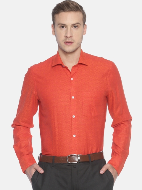 

CAVALLO by Linen Club Men Cotton Linen Red Regular Fit Self Design Sustainable Formal Shirt