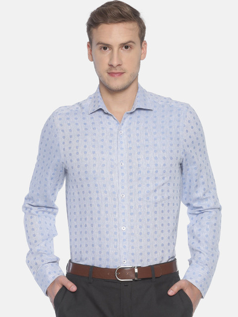 

CAVALLO by Linen Club Men Cotton Linen Blue Regular Fit Printed Sustainable Formal Shirt
