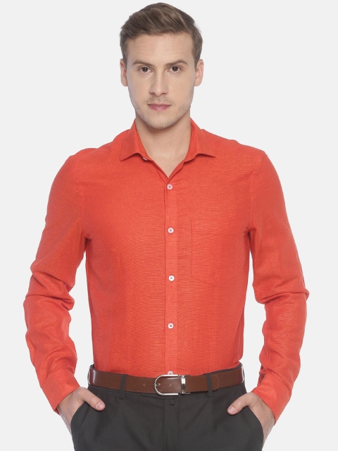 

CAVALLO by Linen Club Men Cotton Linen Red Regular Fit Self Design Sustainable Formal Shirt