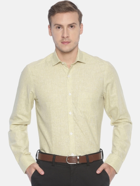

CAVALLO by Linen Club Men Cotton Linen Yellow Regular Fit Solid Sustainable Formal Shirt