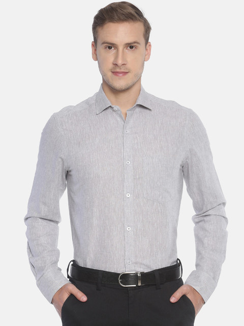 

CAVALLO by Linen Club Men Grey Regular Fit Self Design Formal Shirt