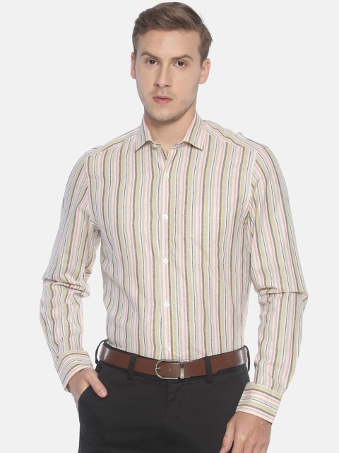 

CAVALLO by Linen Club Men Cotton Linen Multicoloured Regular Fit Striped Sustainable Formal Shirt, Multi