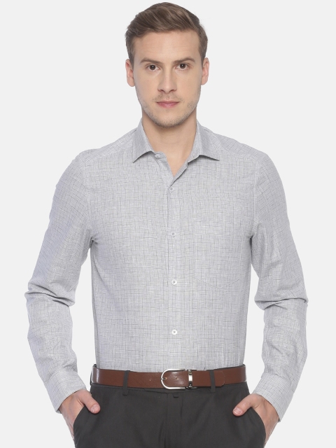 

CAVALLO by Linen Club Men Cotton Linen Grey Regular Fit Checked Sustainable Formal Shirt