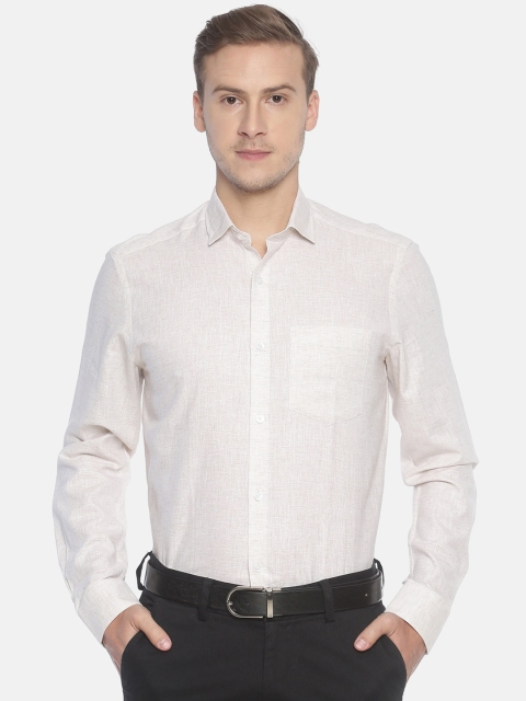 

CAVALLO by Linen Club Men Cotton Linen Beige Regular Fit Solid Sustainable Formal Shirt