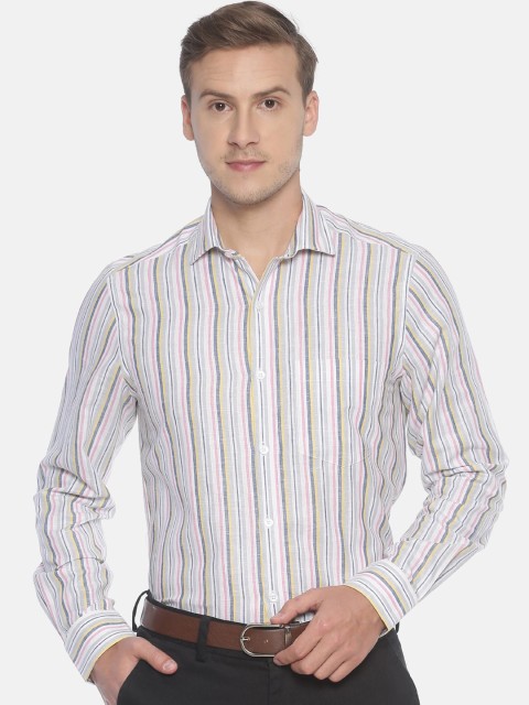 

CAVALLO by Linen Club Men Blue & White Regular Fit Striped Formal Shirt