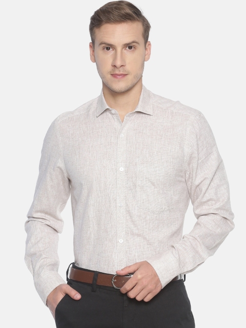 

CAVALLO by Linen Club Men Cotton Linen Taupe Regular Fit Solid Sustainable Formal Shirt