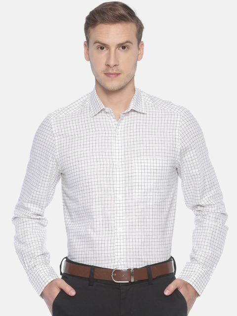 

CAVALLO by Linen Club Men White & Grey Regular Fit Checked Formal Shirt