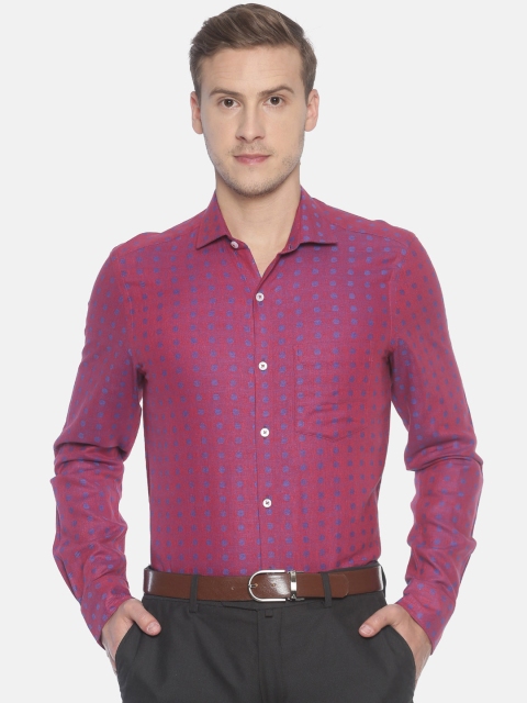 

CAVALLO by Linen Club Men Cotton Linen Red & Purple Regular Fit Printed Sustainable Formal Shirt