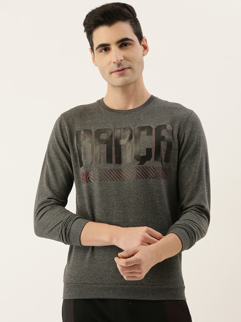 

FC Barcelona Men Charcoal Grey Solid T-shirt with Printed Detail