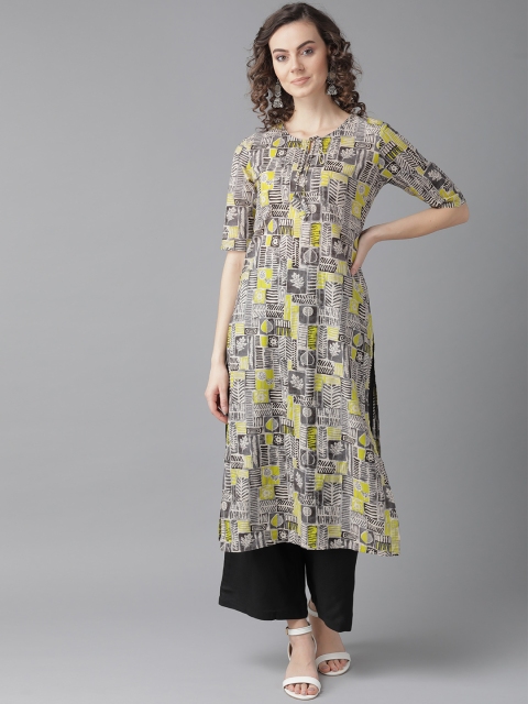 

Indo Era Women Off-White & Black Screen Print Kurta with Palazzos