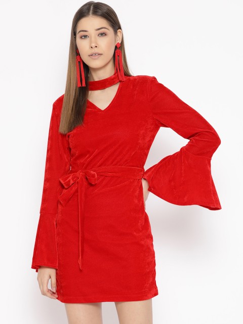 

DODO & MOA Women Red Velvet Finish A-Line Dress