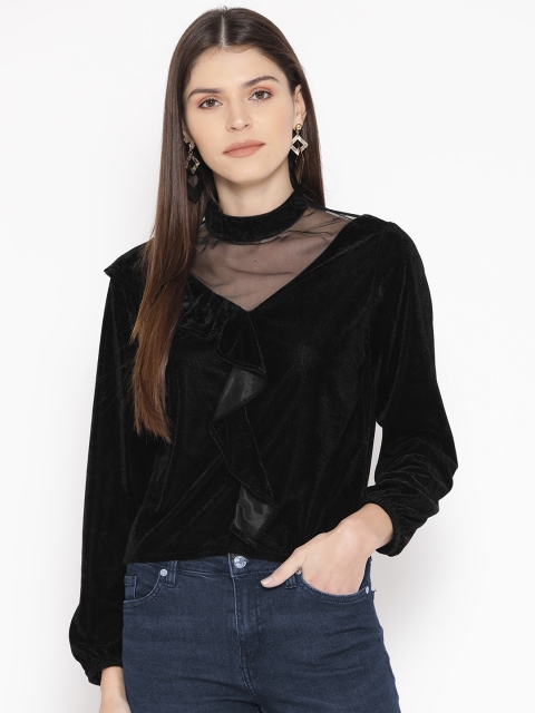 

DODO & MOA Women Black Velvet Finish Solid Top