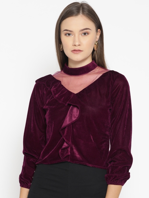 

DODO & MOA Women Burgundy Velvet Finish Solid Top
