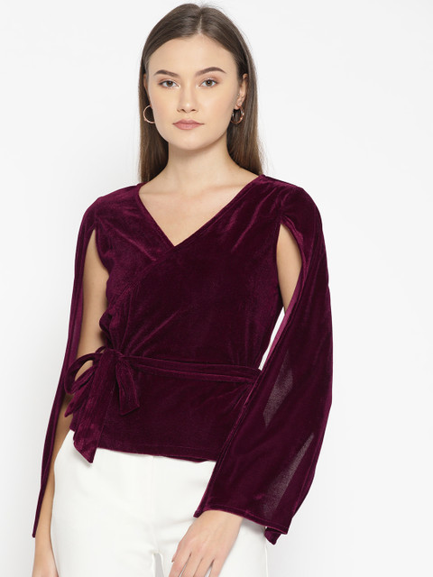 

DODO & MOA Women Burgundy Velvet Finish Solid Top