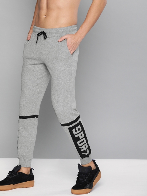 

HERE&NOW Men Grey Melange Solid Straight Fit Joggers With Printed Detailing