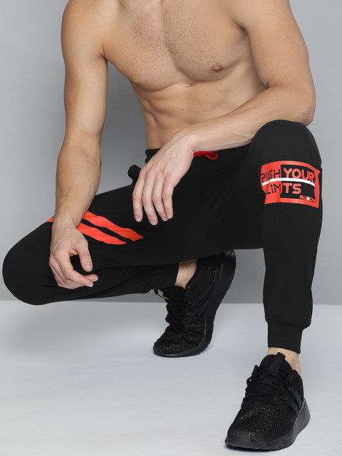 

HERE&NOW Men Black Straight Fit Printed Joggers